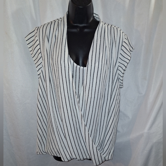 Halogen Black and White Wrap Blouse - Picture 1 of 6